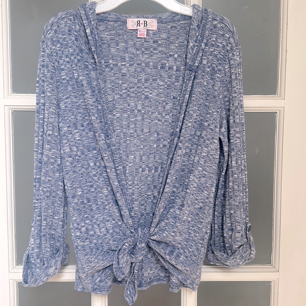 RB Girls Lightweight Sweater Open Cardigan with Hood, Size M (10-12)